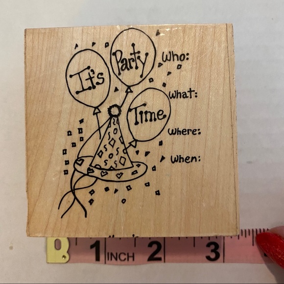 LARGE “Party Time“ Bundle Rubber Stamps 3” x 3” Alene’s Fun Stamps Wood Mounted - Picture 5 of 6